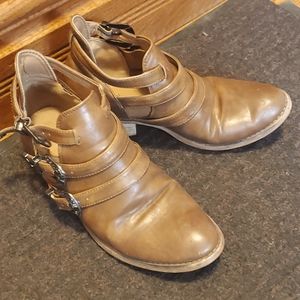 Booties, cognac, faux leather